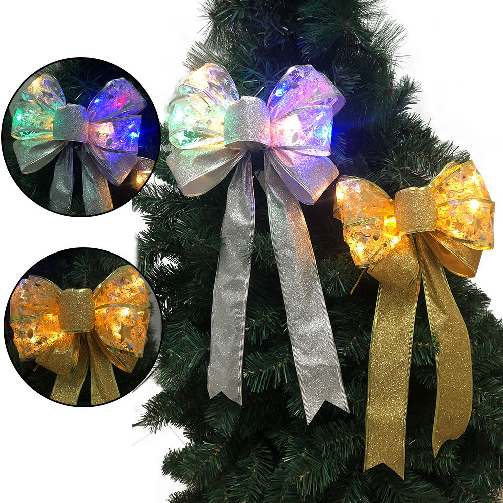 Nieuwe lichtgevende kerstboom DIY decoratieve hanger LED dubbellaags licht lint strik_voghion.com