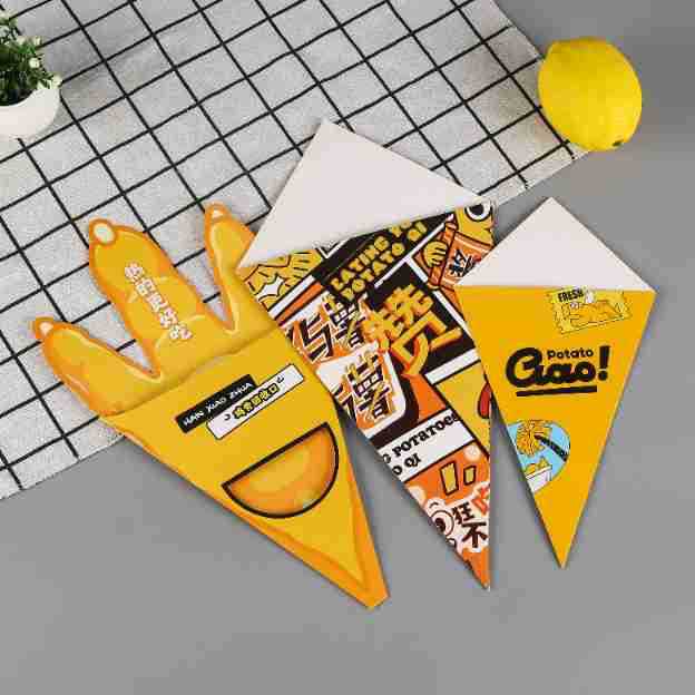 French Fries Triangular Packaging Box Ice Cream Cone Carton Custom Stall Takeaway Creative Food Carton Manufacturer Custom-Made