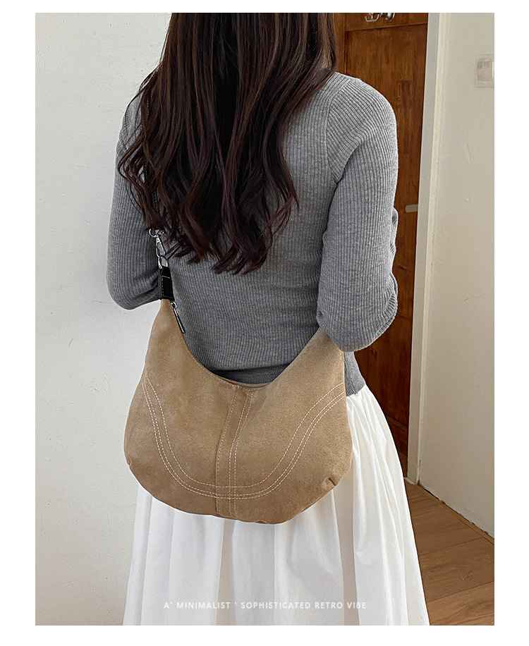 Suede Effect Contrast Trim Charm Crossbody Bag 28