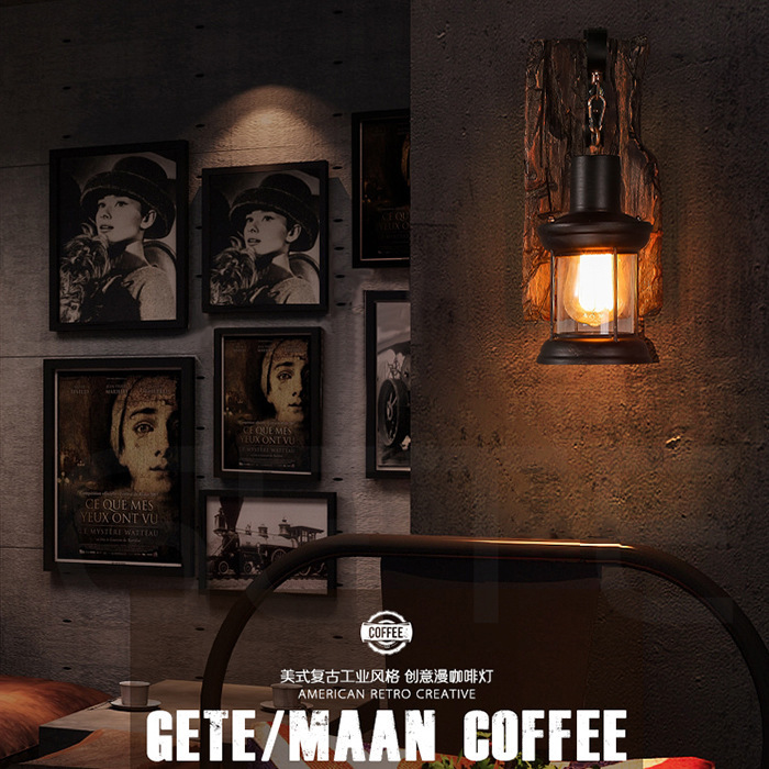 Retro creative LED wooden coffee sconce for living room for corridor