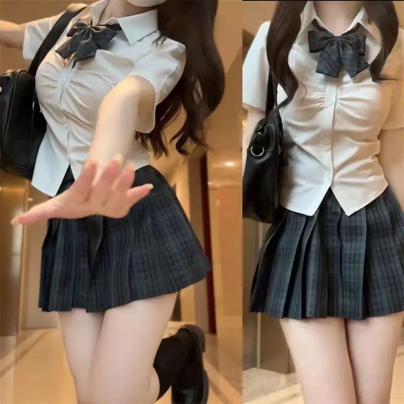 칠판 JK 유니폼 런던 저녁 뉴스 일본식 주름 치마 여학생 반팔 셔츠 대학 스타일 세트