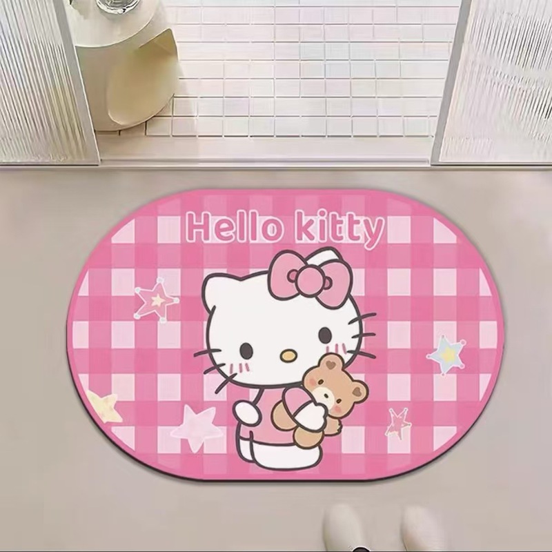 可爱复古kitty硅藻泥地垫浴室洗漱间吸水防滑地垫入户玄关装饰垫|undefined