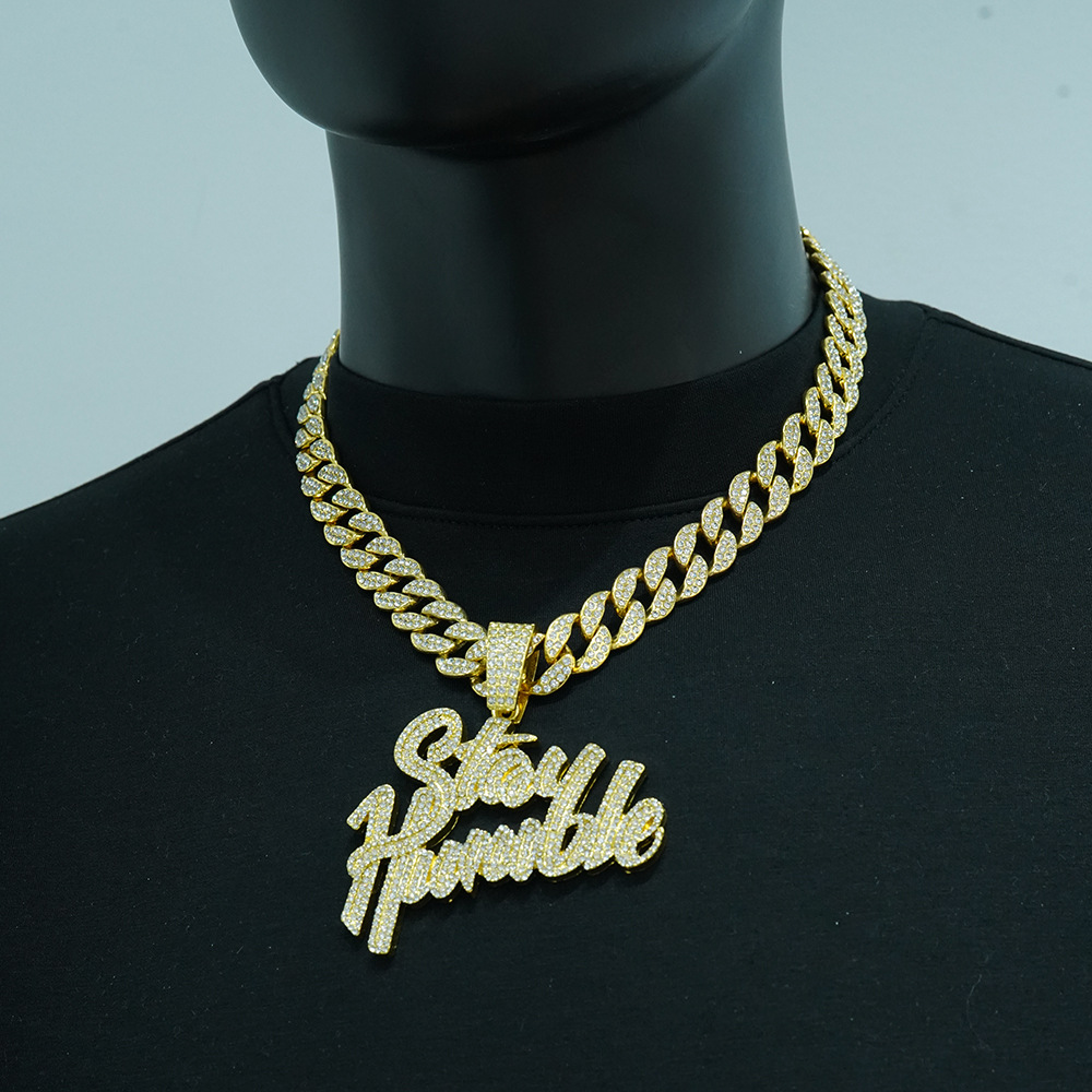 Letras exageradas de hip-hop europeas y americanas Stay Humble colgante estilo rap callejero personalidad completa joyería de diamantes collar masculino image 10