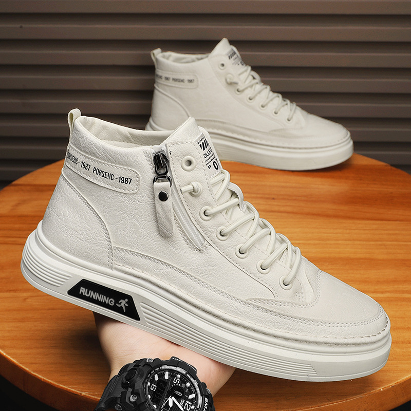 2024 Nyári Új Férfi Deszkás Cipzáras Stílusú Diák Kis Fehér Könnyű, Kényelmes, Kopásálló Hétköznapi Cipő_voghion.com