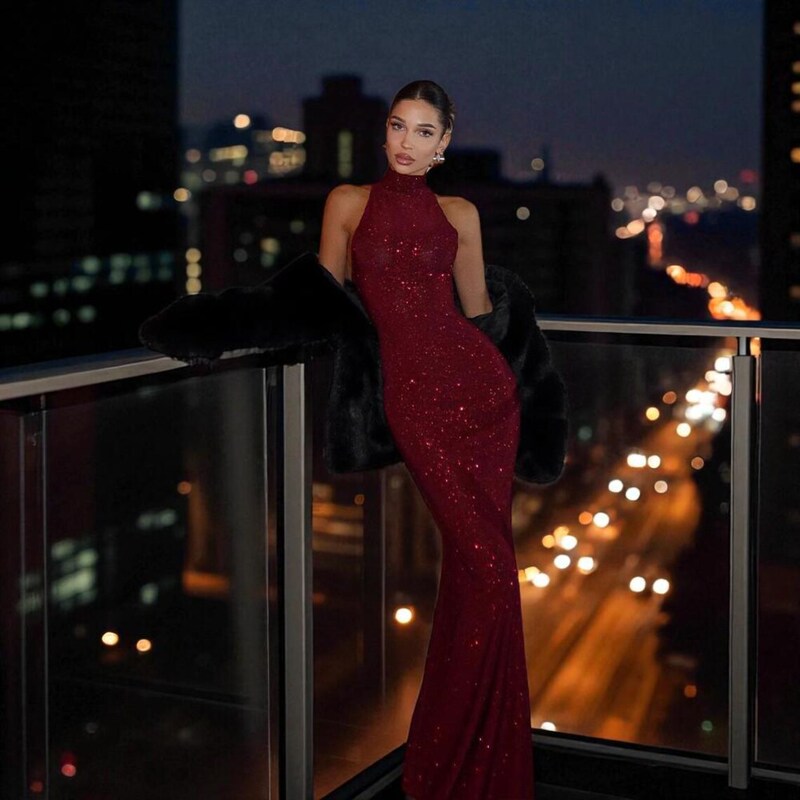 Foreign Trade Women's Clothing European and American Style Fashionable and Sexy Banquet Red Carpet Dress Elegant Halterneck Hip-Covering Long Dress Foreign Trade Women's Clothing European and American Style Fashionable and Sexy Banquet Red Carpet Dress Elegant Halterneck Hip-Covering Long Dress