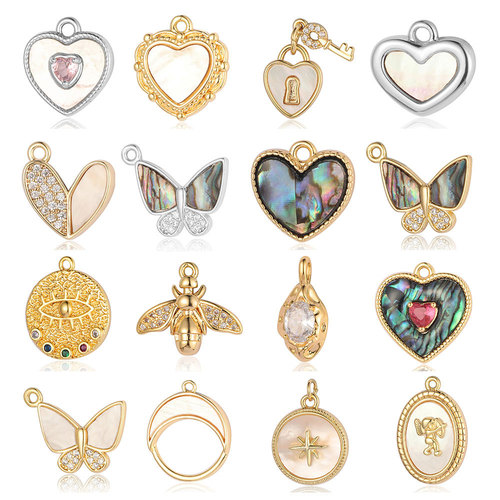 Seven beads peach heart shell butterfly abalone shell copper zircon pendant butterfly cupid eyes bee jewelry accessories