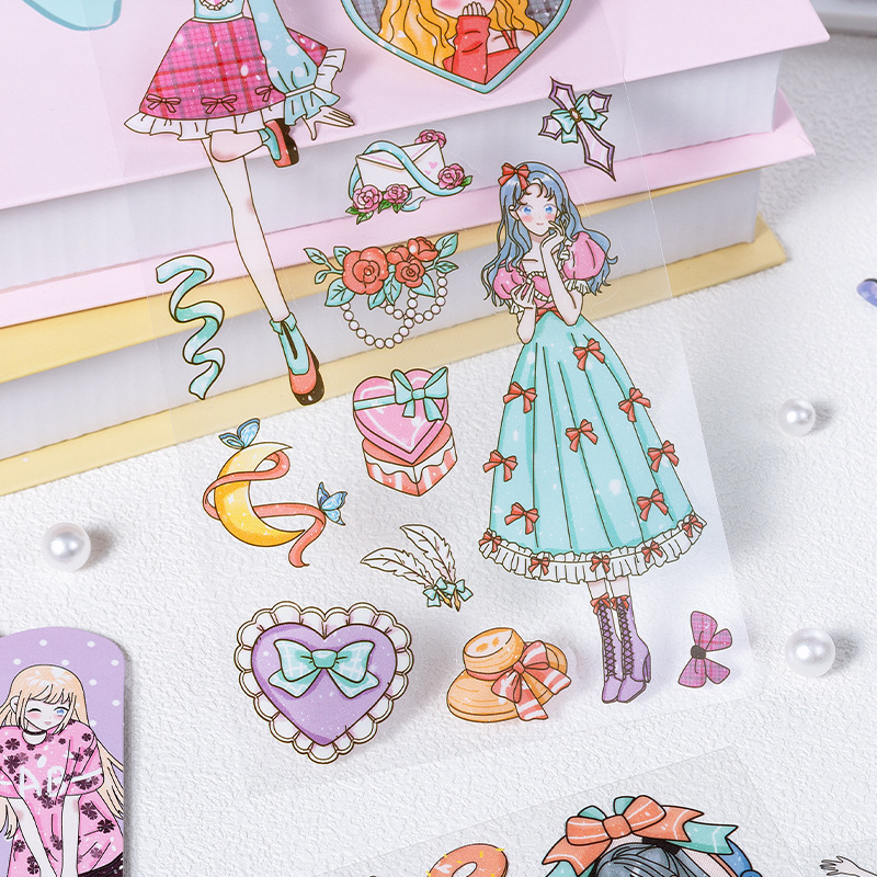 Dimensión de amor amor amoroso corazón de una niña transparente pegatinas impermeables para mascotas diy contabilidad manual diario material de decoración pegatinas animadas dibujos animados