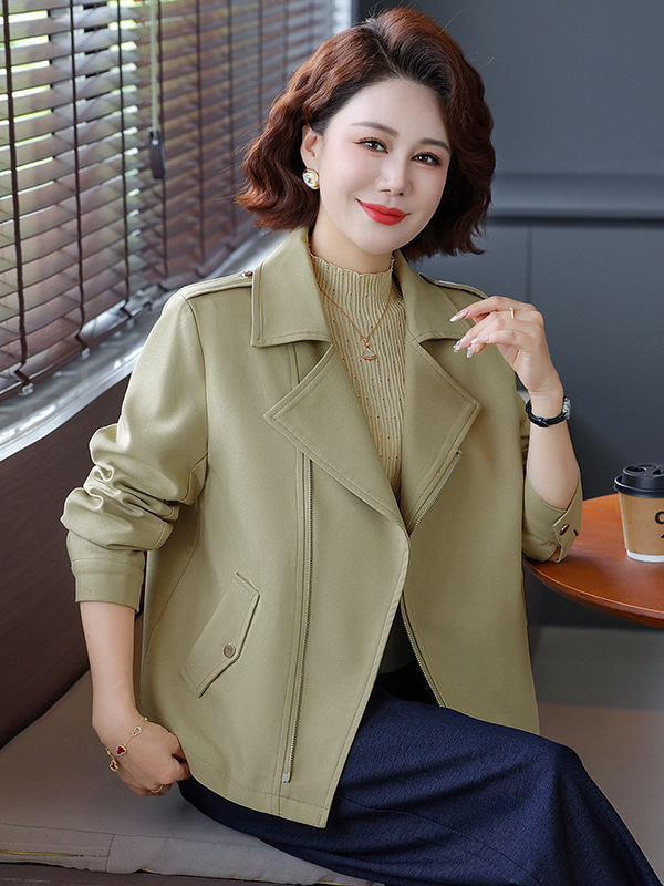 妈妈休闲翻领夹克外套中老年女2025春秋新款气质高端短外套上衣服|undefined