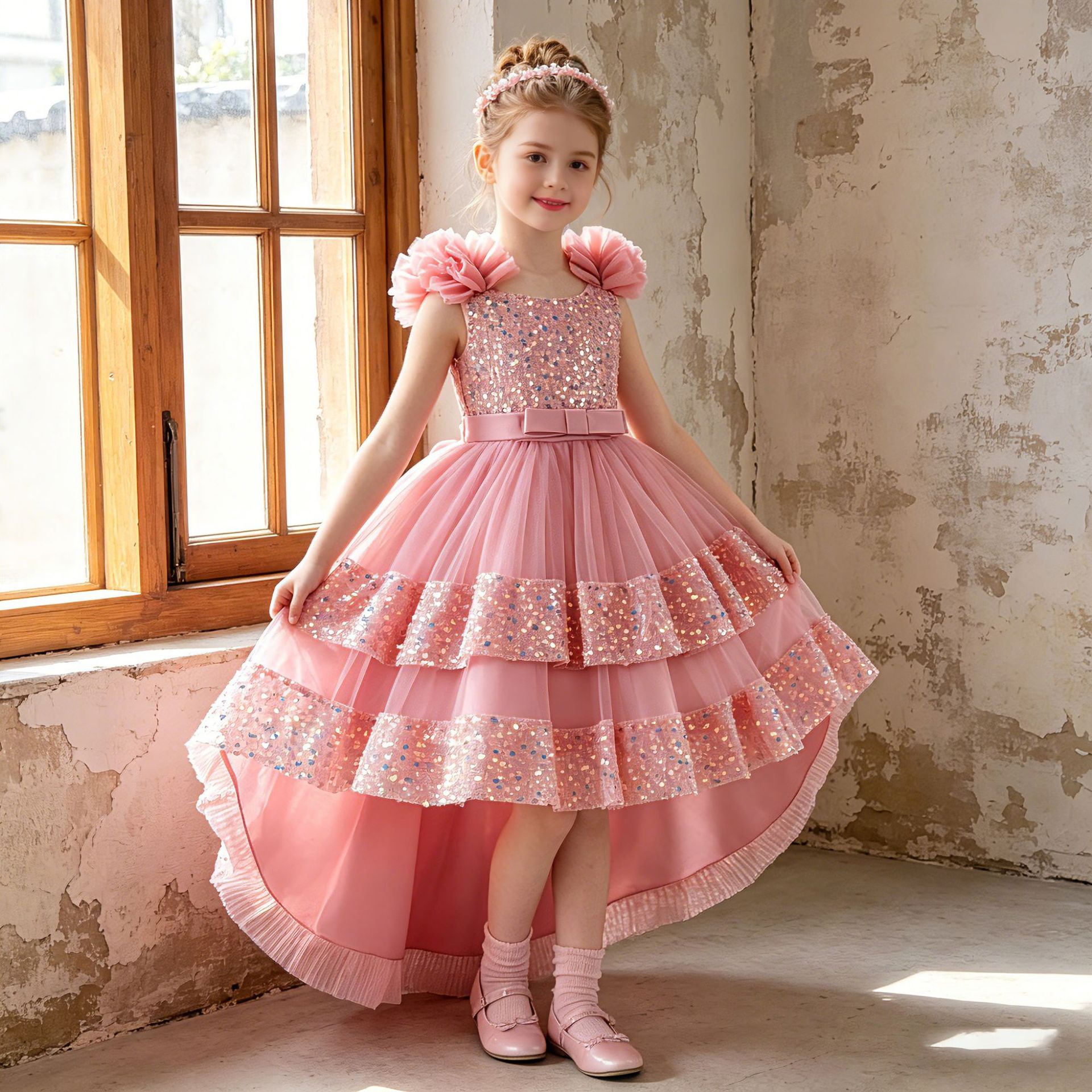 (Трансграничная торговля), наряд маленькой принцессы, вечернее платье с бантиком, подходит для подростков, подарок на день рождения, эффект подтяжки