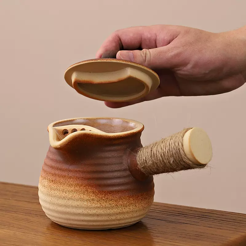 带盖罐罐壶围炉煮茶室内家用煮奶茶陶器侧把壶云南打边壶烤奶茶罐