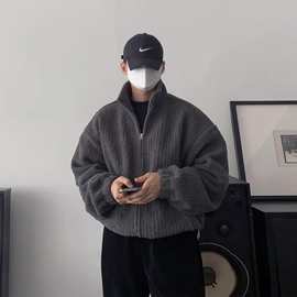 翻领灯芯绒宽松棉服男士秋冬重工加厚高克重毛绒短款夹克保暖外套