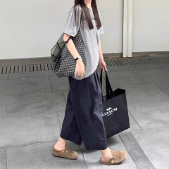 水洗い綿工装広脚風船ズボン女春夏2025新型高腰垂感小柄9分ストレートパンツ