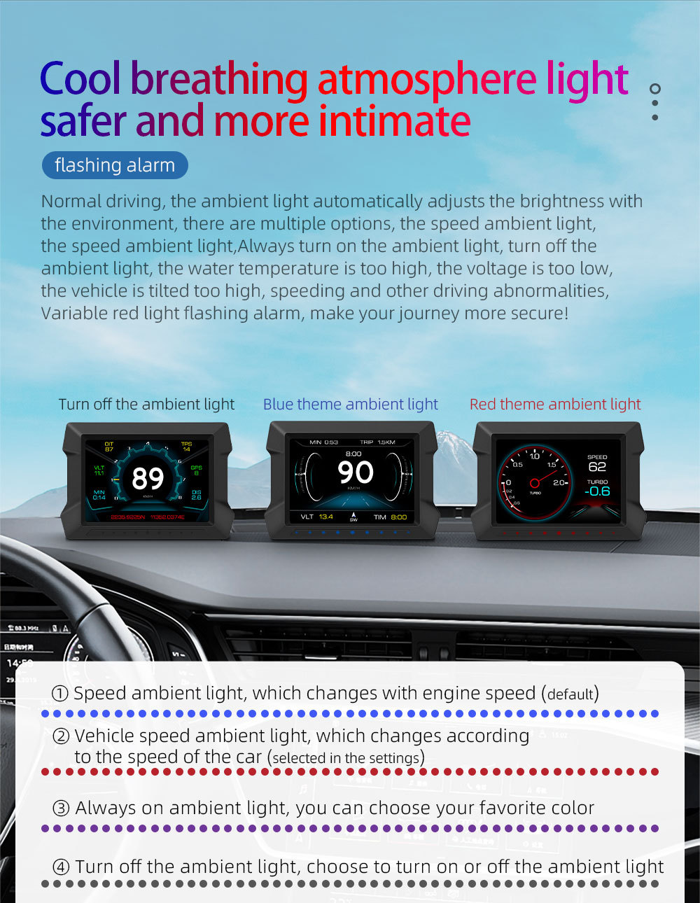 Cross-border multifunctional LCD HUD head-up display car-mounted high-definition OBD automotive instrument digital GPS inclinometer