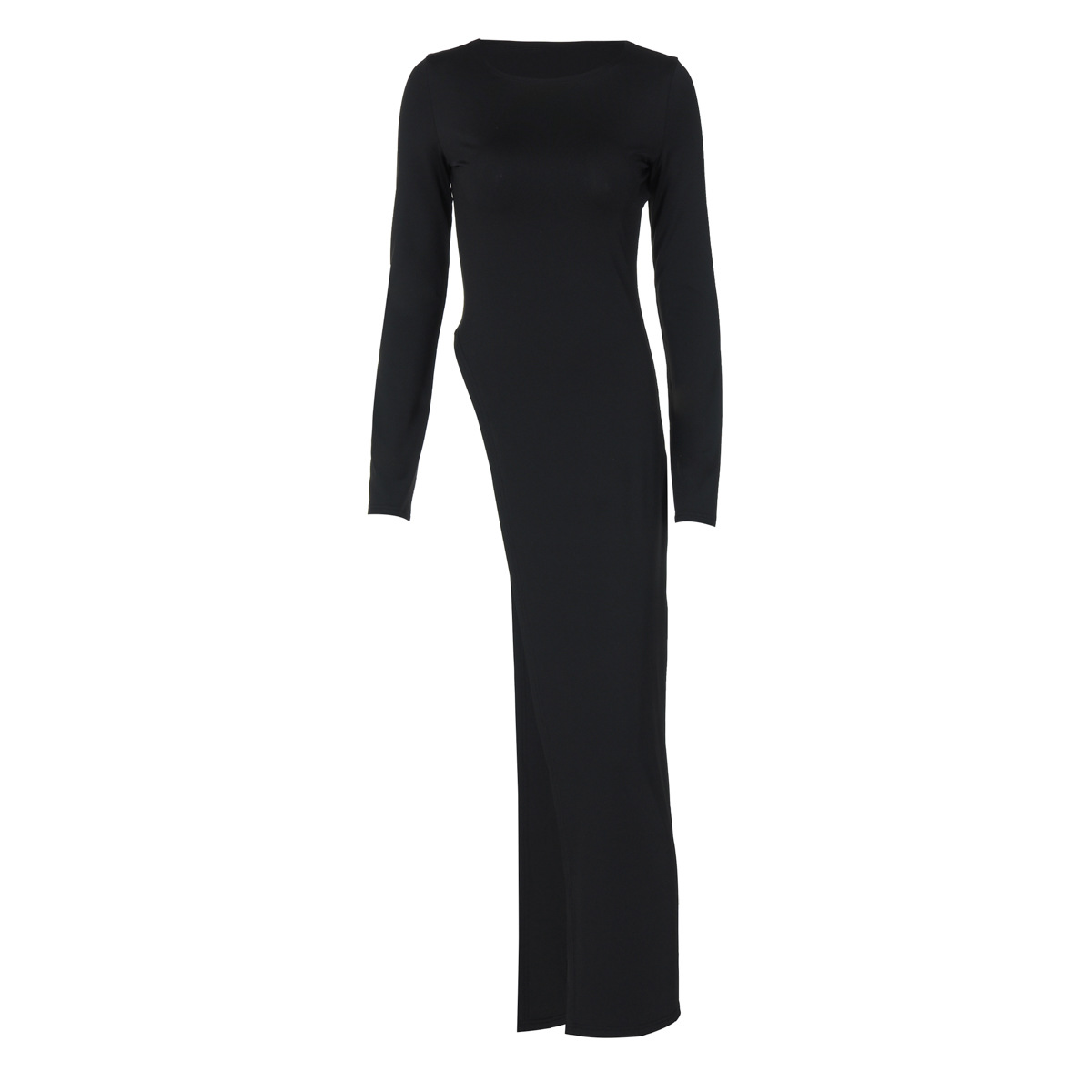 Summer Season Wholesale Women's Streetwear Slit Dress Solid Color Holiday Round Neck Long Sleeve Slit Dress