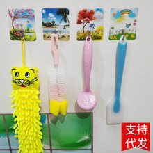 免打孔不锈钢挂钩 厨房拉丝不粘钩 插头挂钩免打孔透明螺丝贴