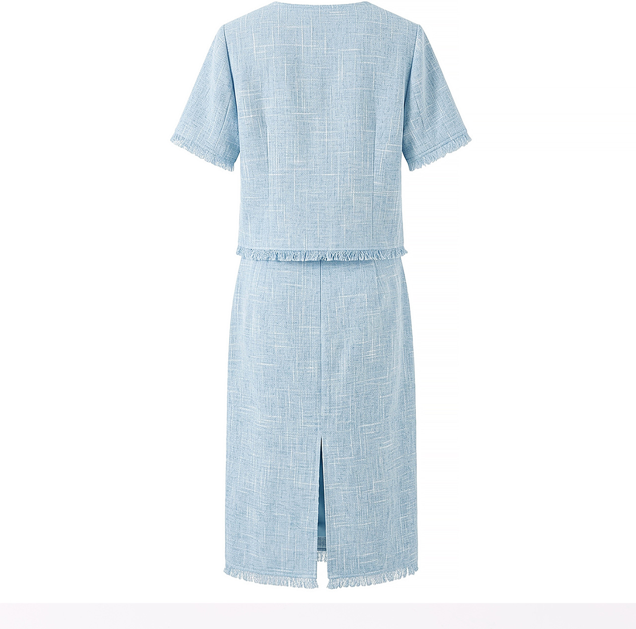 Bộ hai mảnh áo tay ngắn kiểu Chanel + chân váy midi cao cấp nữ mùa hè — xanh lam chi tiết 17
