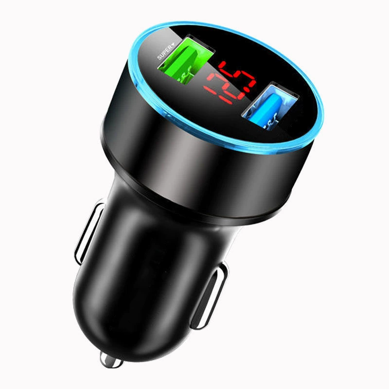Car charger, Type‑C PD20W / up to 120W, dual fast USB, metal/alloy, digital display options