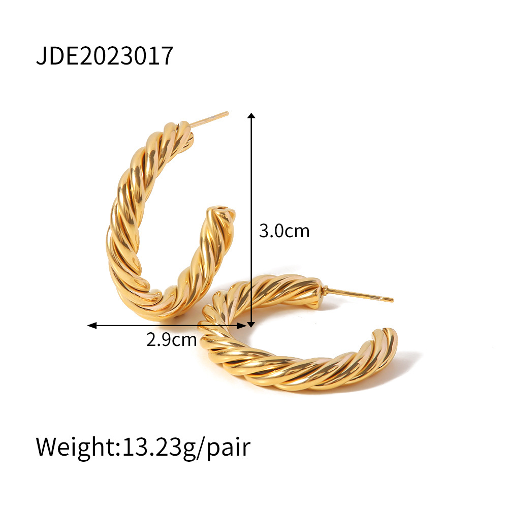 Vintage Style C Shape Stainless Steel Gold Plated Earrings 1 Pair