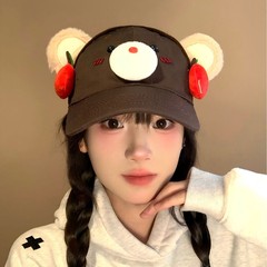 卡通苹果耳机小熊棒球帽显脸小百搭鸭舌帽女大头围出游遮阳帽子
