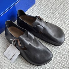 2025新款勃肯男女同款双皮带扣凉鞋女软木底水洗马皮包头凉拖鞋