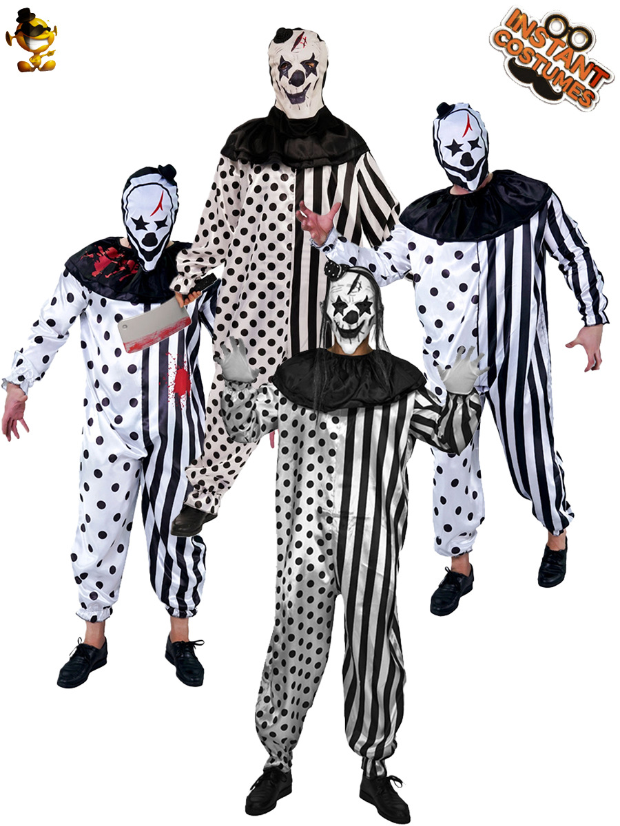 Halloween adulto horror sangriento matanza payaso traje grande hombre blanco y negro Juego mal payaso rendimiento traje cos