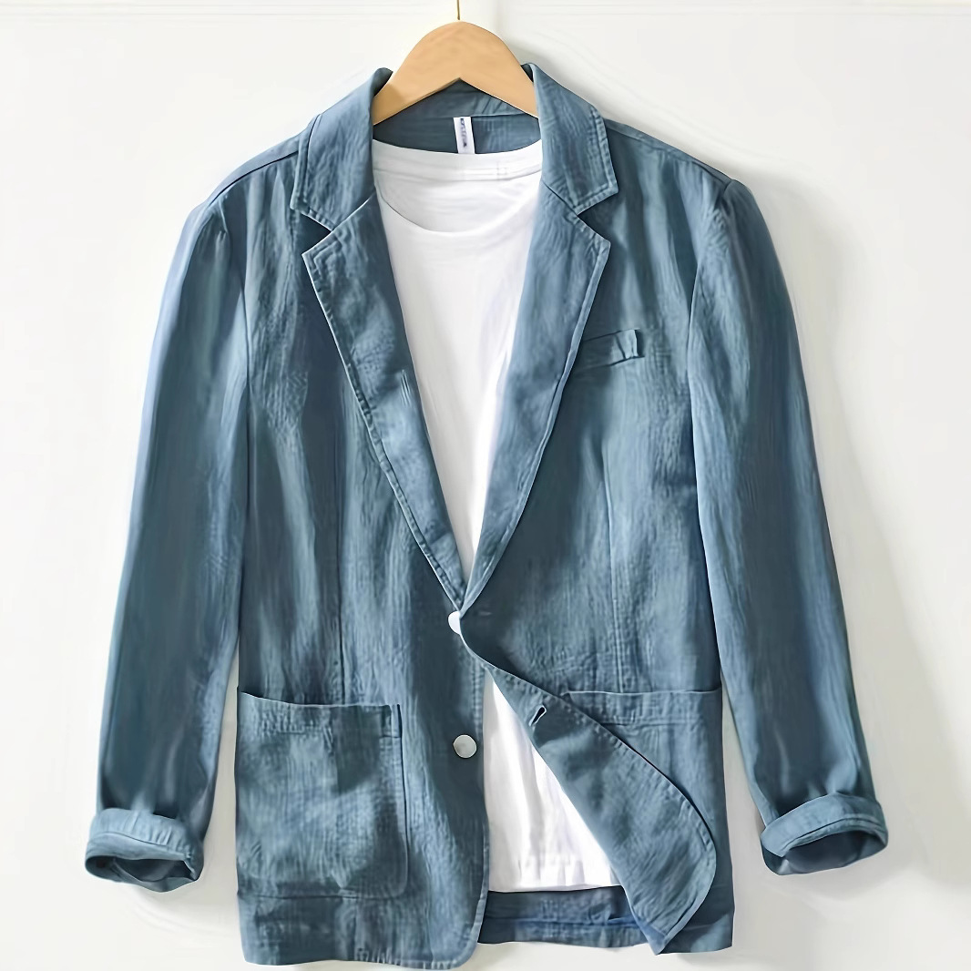 European and American Cross-Border Versatile Men's Business Casual Loose Fashion Solid Color Single-Layer Cotton and Linen Men's Blazer Jacket Top