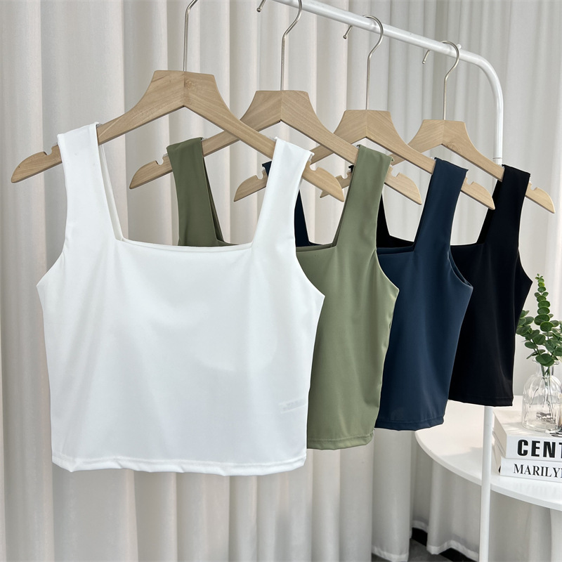 Ice Silk Square Neck Wide Shoulder Beautiful Back Sling Wrapped Chest Vest Women's No Steel Ring Fixed Cup Inner Wearing Outer Wearing Base Vest for Women Ice Silk Square Neck Wide Shoulder Beautiful Back Sling Wrapped Chest Vest Women's No Steel Ring Fixed Cup Inner Wearing Outer Wearing Base Vest for Women