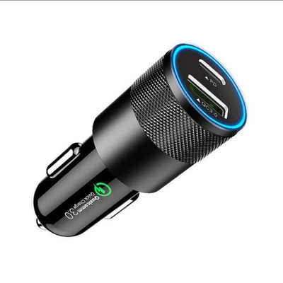 Mobil şarj cihazları — Alloy Car Mobile Phone Charger Fast - opp-bag-super-fast-charge-pd20w-small-steel-gun-black