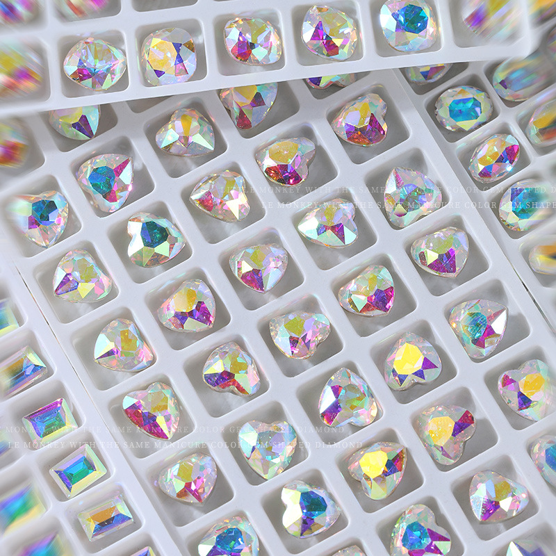 Manicura avanzada Fondo puntiagudo Diamante mezclado K9 multi-corte cuadrado de grasa de lujo amor color mágico Luz DE LA LUNA transparente azul Diamante de forma especial 2