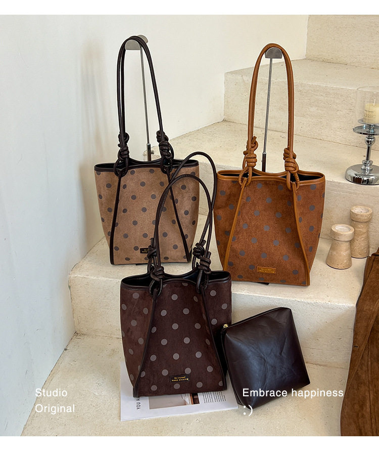 Túi tote nữ da lộn mờ cỡ lớn dáng shopping, túi đeo vai hai quai, phong cách tối giản — màu cà phê, màu kaki, màu nâu chi tiết 1