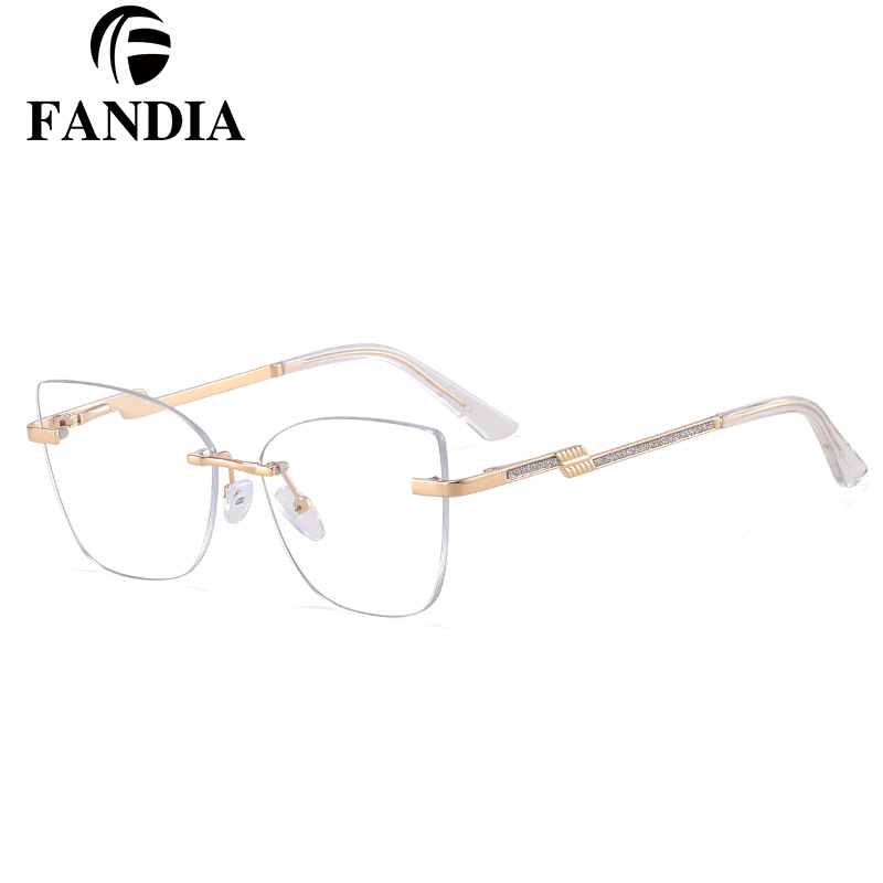 91375 nueva fábrica directa gafas sin montura para mujer marco óptico bisagra de resorte de metal pequeño hada sin maquillaje