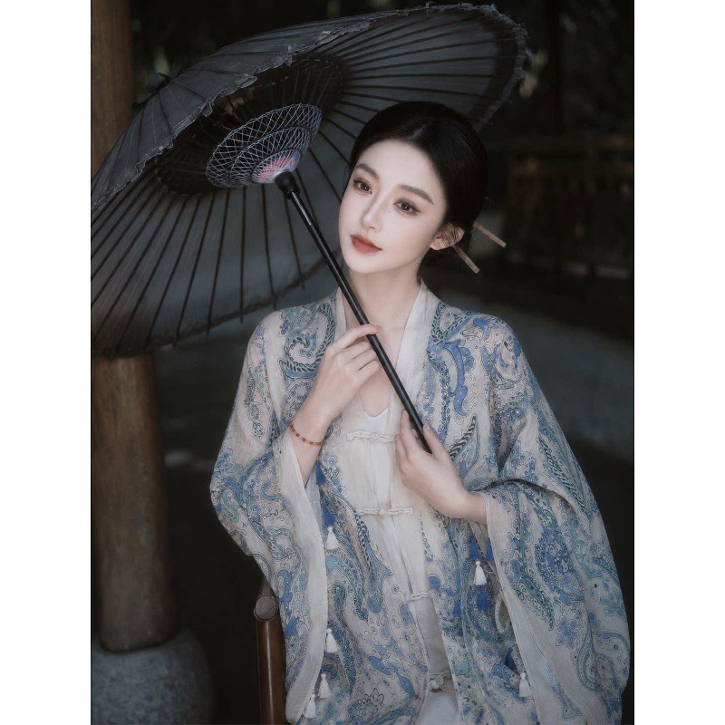 New Chinese-style blue paisley ethnic scarf shawl for women, suitable for summer, Xinjiang, Yunnan travel, photography, and sun protection