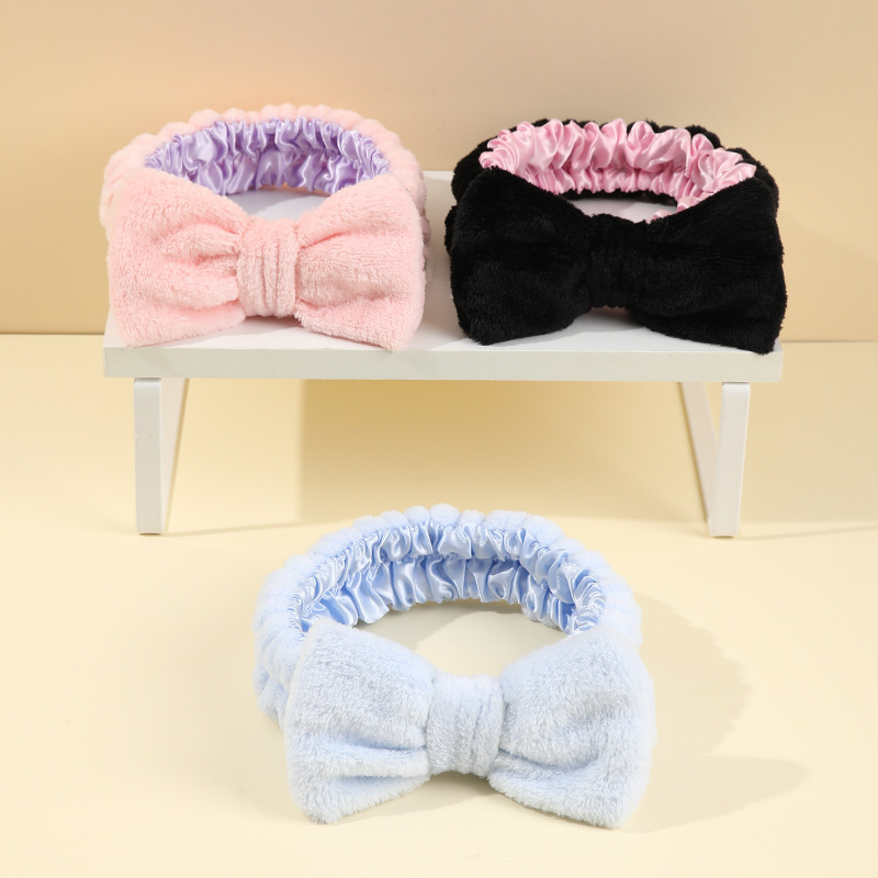 Temu transfronterizo color sólido gran arco correa de cabello máscara de lavado de la mujer correa de cabello rosa lindos joyas para el cabello