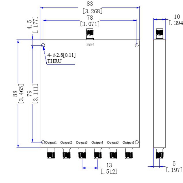 SMA头2-8G/2-6G2000-8000M射频微带一分六功分WIFI功率分配合路器