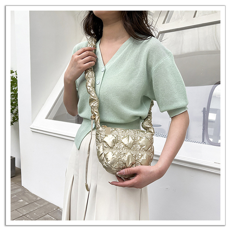 Koreaanse versie Exquise glanzende geplooide okseltas Mini Cloud Bag Niche Crossbody Bag Damestas High-end kleine tas_voghion.com