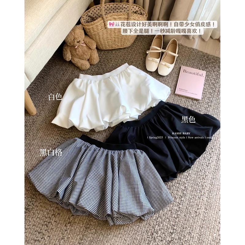 白色甜美减龄蓬蓬半身裙女装夏季高腰防走光裙裤花苞短裙a字裙子|undefined