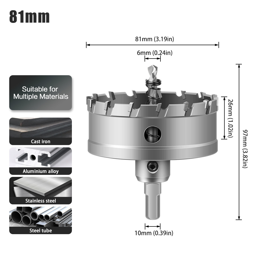 Abridor de agujero de aleación 5A de alto grado Abridor de agujero de acero inoxidable de alto grado TCT