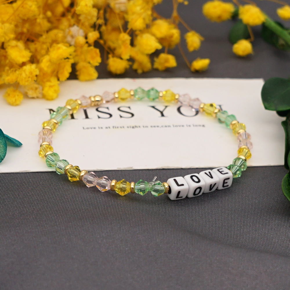 simple Love crystal beads handmade elastic braceletpicture3
