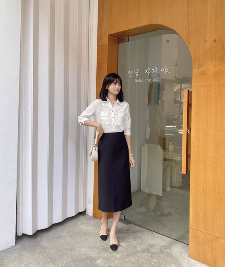 Chân váy vest nữ dáng lửng cạp cao ống đứng xẻ tà sau ôm mông, dài 60 cm / 72 cm — Hồng (60CM), Hồng (72CM), Kaki (72CM), Màu be (60CM) chi tiết 11