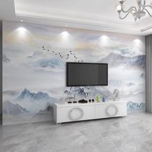 2022新款电视背景墙壁纸现代简约新中式墙纸客厅轻奢影视墙布壁画