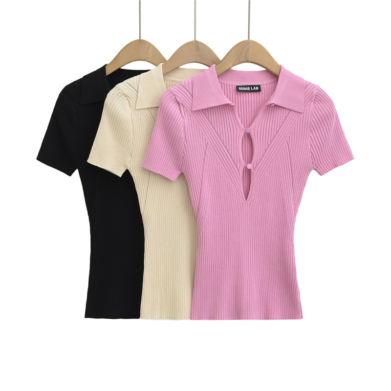 Korean-Style Pure Desire Style Lapel Hollow-Out Waist-Cinching Knit Top for Women, Elegant and Age-Reducing, Slim-Fit and Flattering for Petite Figures, Trendy Top Korean-Style Pure Desire Style Lapel Hollow-Out Waist-Cinching Knit Top for Women, Elegant and Age-Reducing, Slim-Fit and Flattering for Petite Figures, Trendy Top