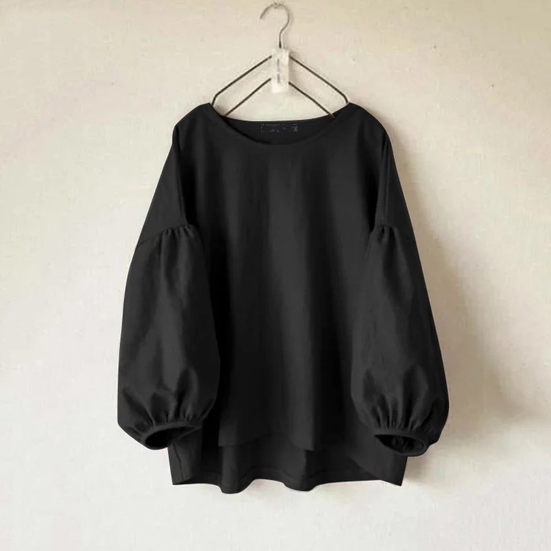 Elegant Retro Long Sleeve Blouse For Women Solid Colour Work Top_voghion.com