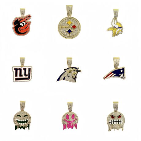 European Hip-Hop Full Rhinestone NFL Team Logo Pendant Trendy Alloy Necklace Uni