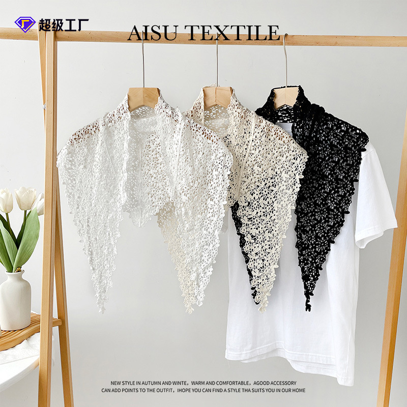 Bufanda triangular estilo ins, pañuelo en la cabeza, pañuelo en la cintura irregular, cortina de pedo, pañuelo en la cabeza de encaje con chal fino de punto hueco
