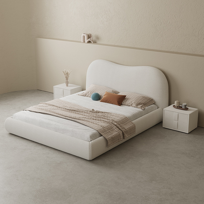 Wabi-sabi Cream Style Fabric Bed Modern Simple Lamb Velvet 1.8m Double Bed Master Bedroom Accessible Luxury Scandinavian Classy Bed Wabi-sabi Cream Style Fabric Bed Modern Simple Lamb Velvet 1.8m Double Bed Master Bedroom Accessible Luxury Scandinavian Classy Bed