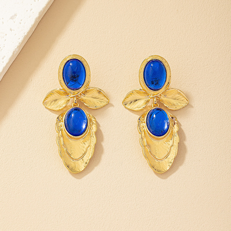19g Weight Ear Studs Classification 1 Pair Quantity Holiday Occasion Alloy Material Oval Pattern Women's Gender Inlay Design Retro Style 1 Pair Retro Oval Inlay Alloy Ear Studs 11