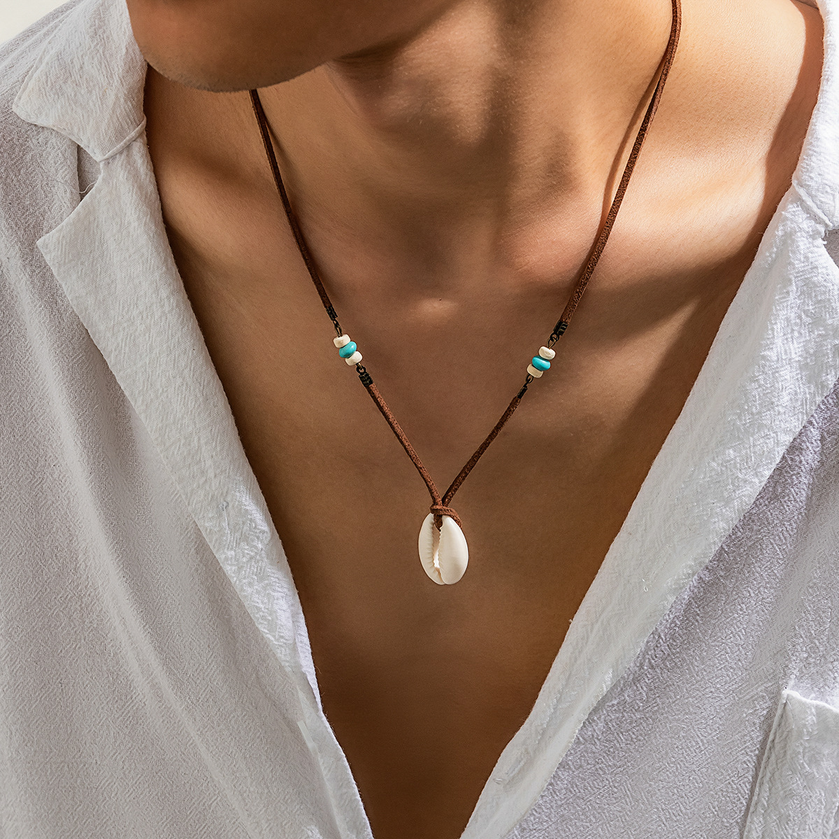 Europeo y americano simple nuevo terciopelo cuerda Shell collar de los hombres de moda simple alto sentido nicho clavícula cadena transfronteriza joyería de los hombres
