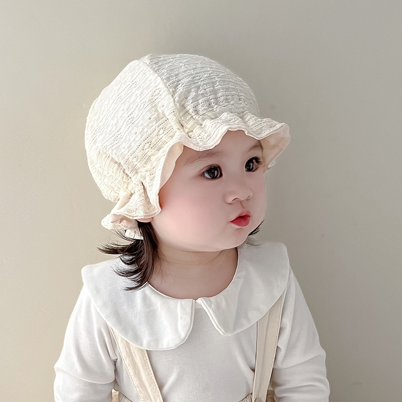 Sombrero de encaje princesa coreana primavera y otoño sombrero de bebé femenino ajustable de 1 año al aire libre sombrero de pescador para niños pequeños
