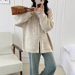 秋冬新款韩系休闲百搭连帽拉链针织开衫女宽松慵懒风显瘦毛衣外套