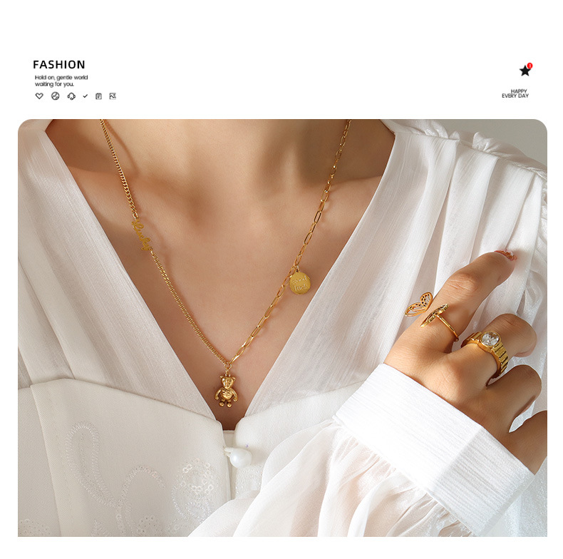 Fashion Bear Titanium Steel Pendant Necklace Plating Stainless Steel Necklaces